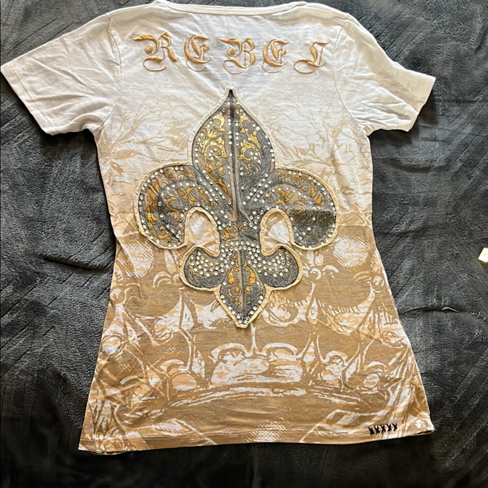 Rebel Spirit Women's White and Gold Embellished Top